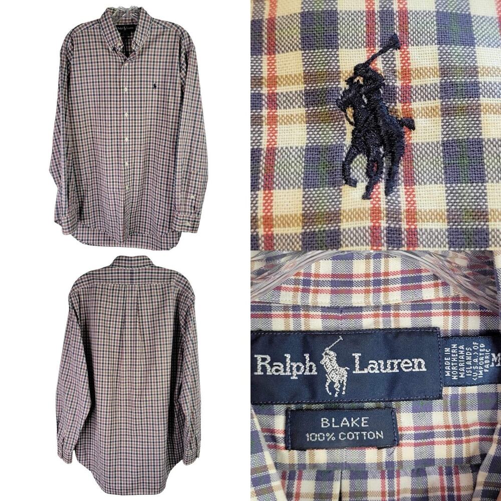 Polo Ralph Lauren Shirt Men's Size Medium Plaid LS Oxford Button Down Blake